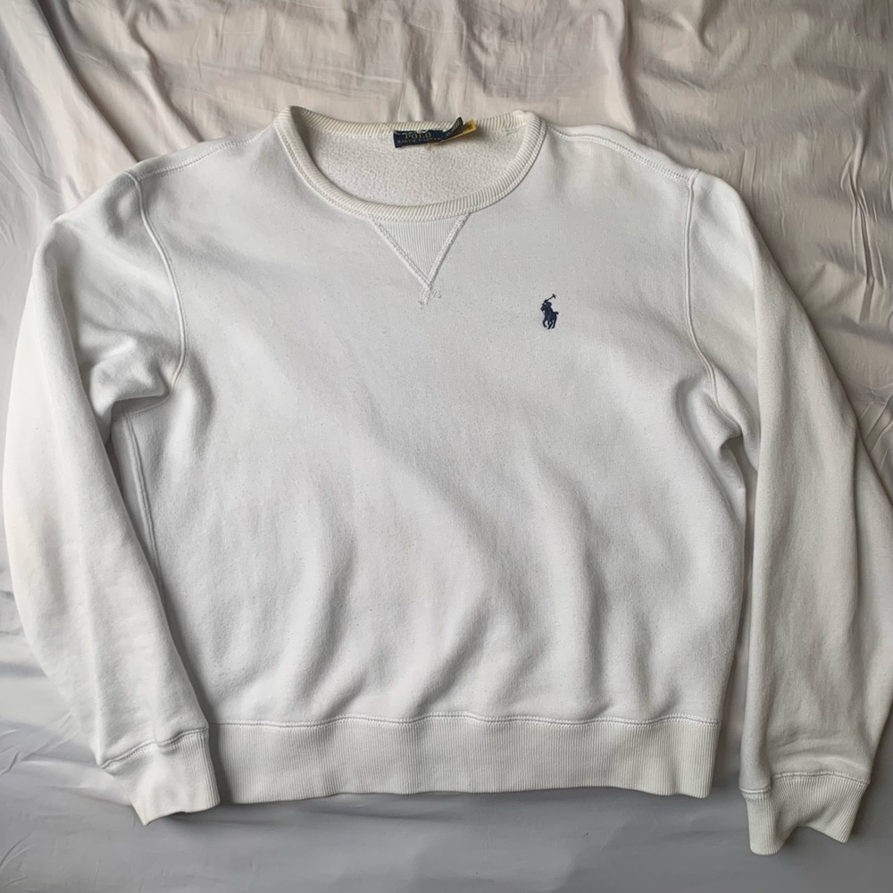 Ralph Lauren White Crewneck Sweatshirt with Navy Pony